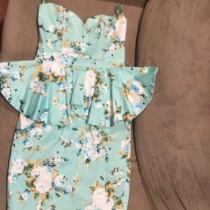 COPY - Aqua floral peplum strapless dress